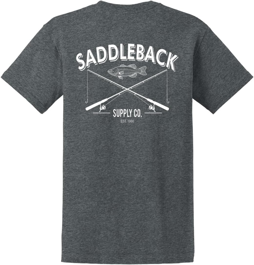 Saddleback Supply Men's Fishing Logo Heavyweight Cotton Tees - Dark Heather \/ White Fishing Logo