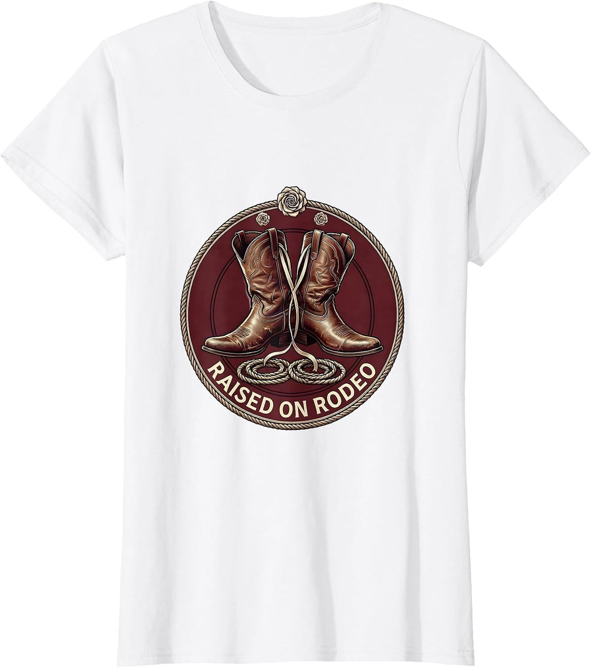 Women's Raised on Rodeo Western Cowgirl Design T-Shirt - White