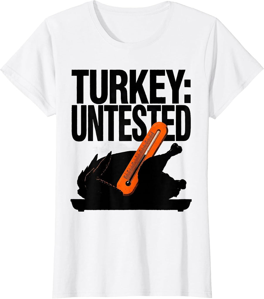 Women's Turkey: Untested Brutalist Graphic Friendsgiving Crew T-Shirt - White