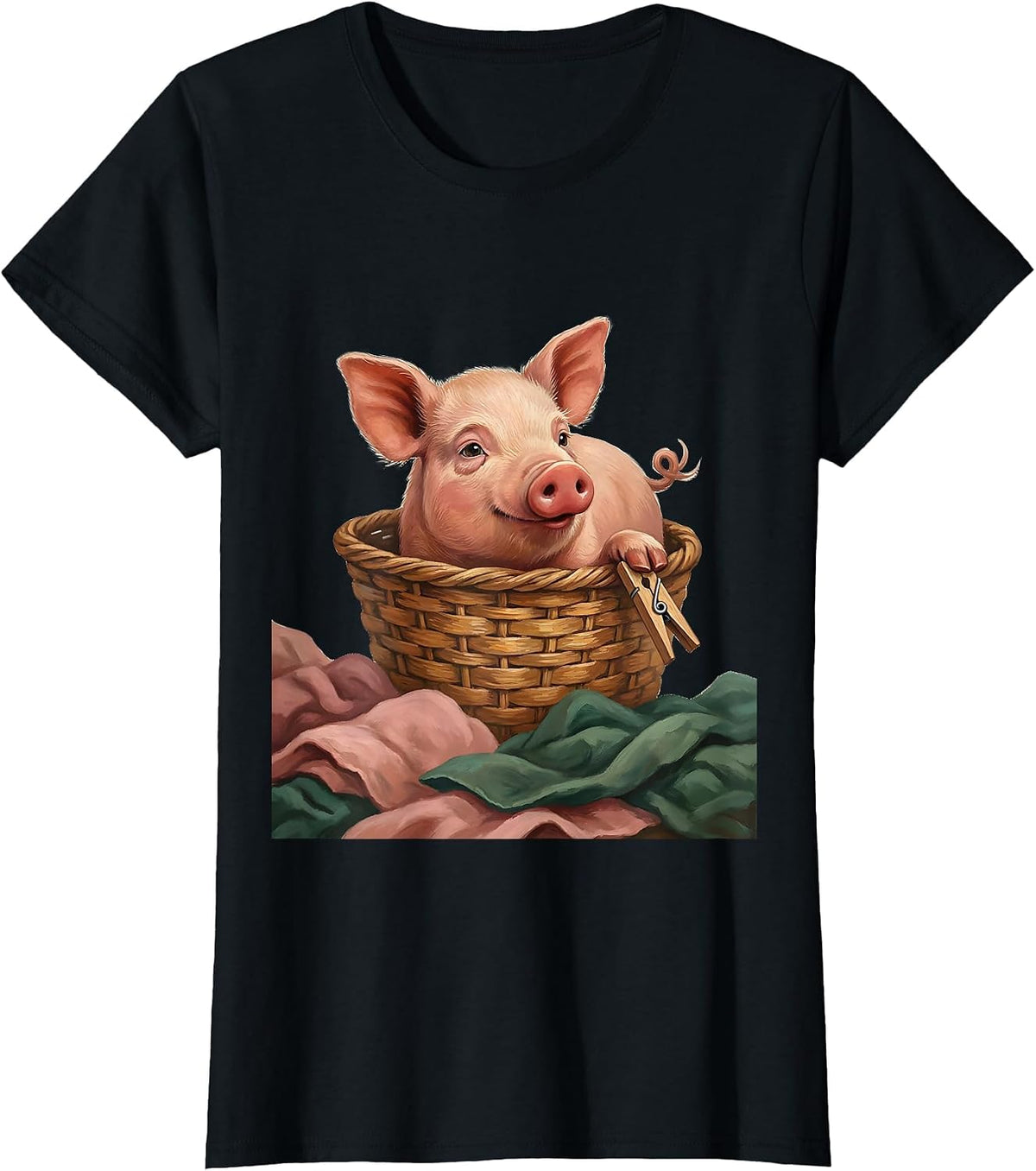 Pink Storybook Piglet Farm Animal Lover Humor T-Shirt - Black