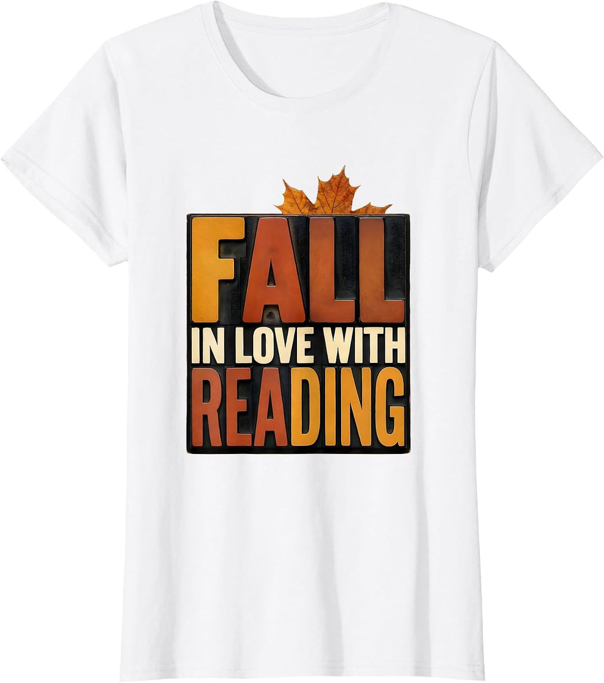 Women's Fall In Love With Reading Wood Type Teacher Book Lover T-Shirt - White