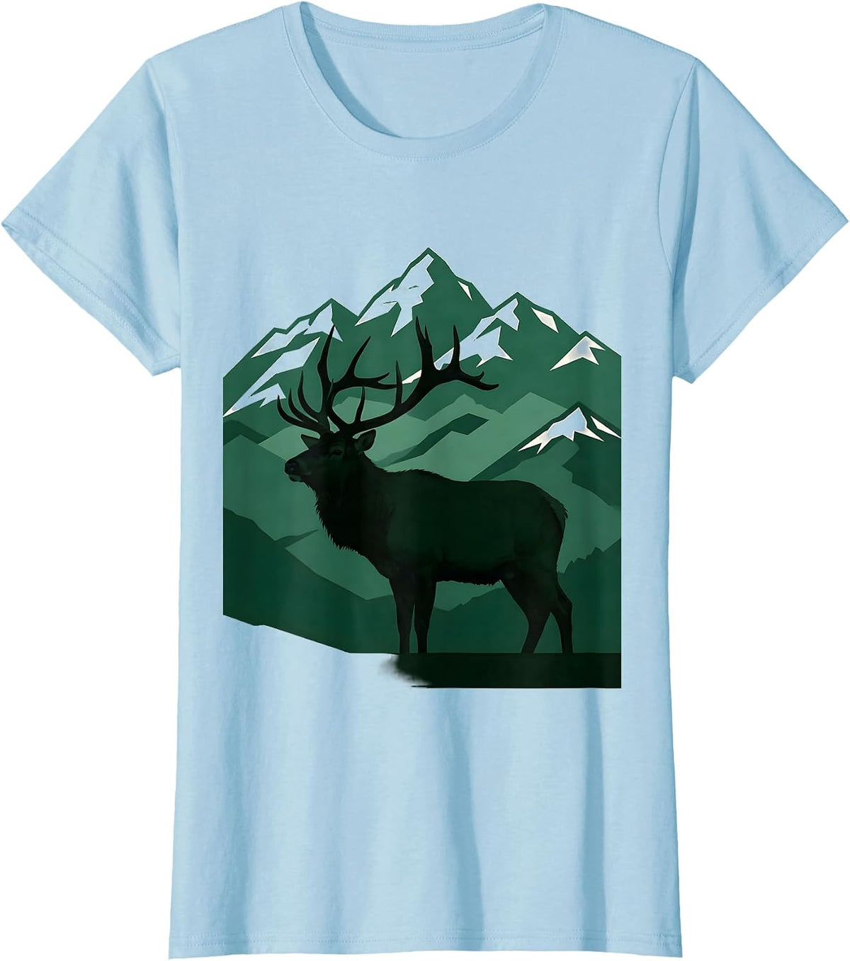 Colorado Elk Rocky Mountain Wilderness Illustration T-Shirt - Baby Blue
