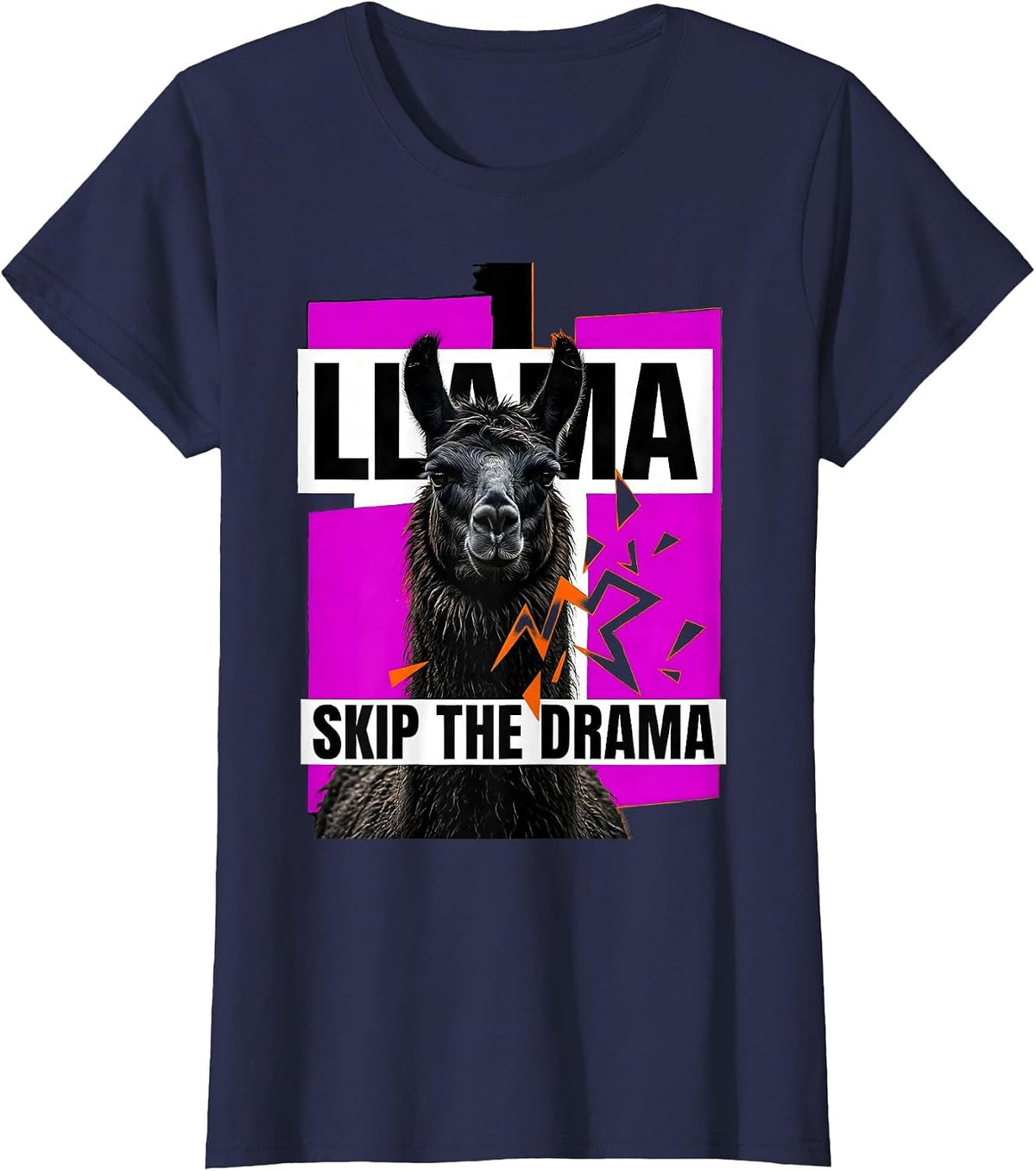 Women's Llama Skip The Drama Funny Llama Alpaca Lover Gift T-Shirt - Navy Blue