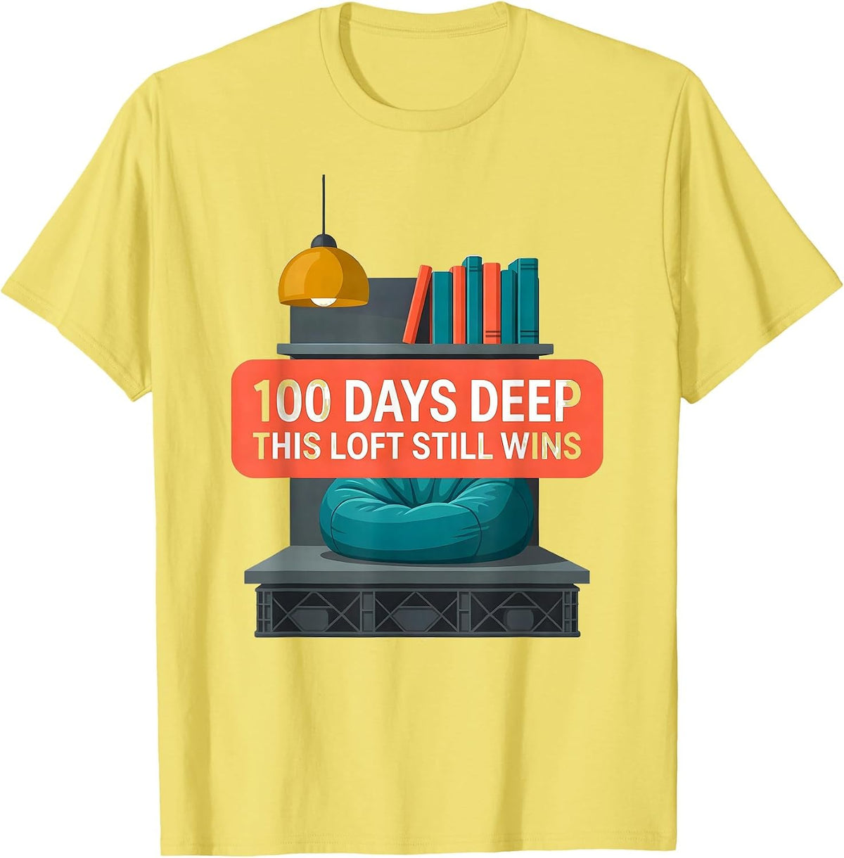 Men's 100 Days Deep This Loft Still Wins Reading Teacher 100th Day T-Shirt - Lemon Yellow