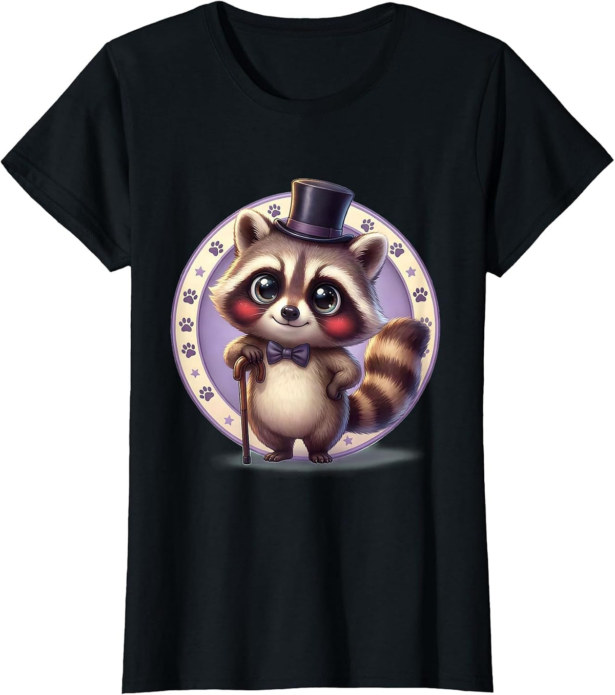 Women's Debonair Raccoon Rizz Autism Awareness Design T-Shirt - Black