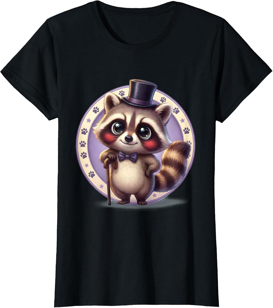 Women's Debonair Raccoon Rizz Autism Awareness Design T-Shirt - Black
