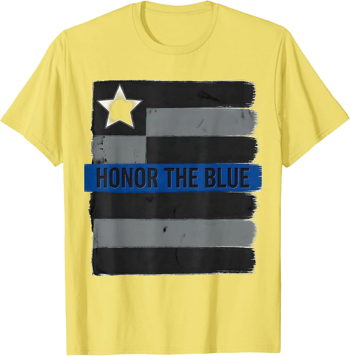 Men's Honor The Blue Stencil Thin Blue Line Police Support T-Shirt - Lemon Yellow
