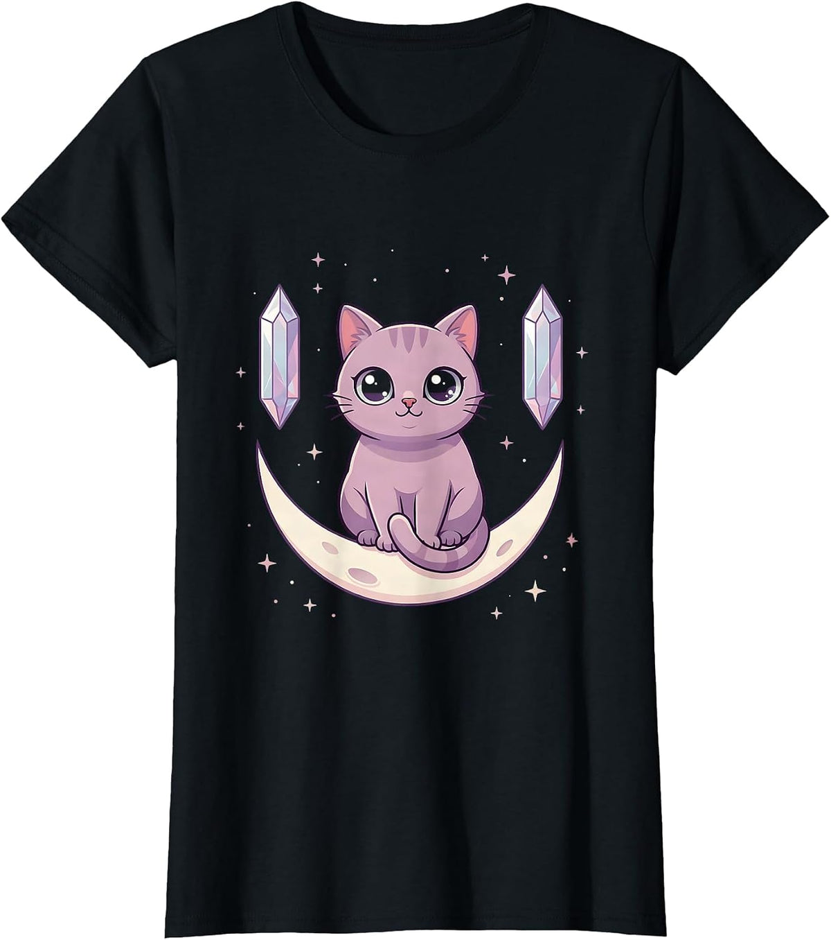 Women's Round Chibi Cat Pastel Goth Kawaii Horror T-Shirt - Black