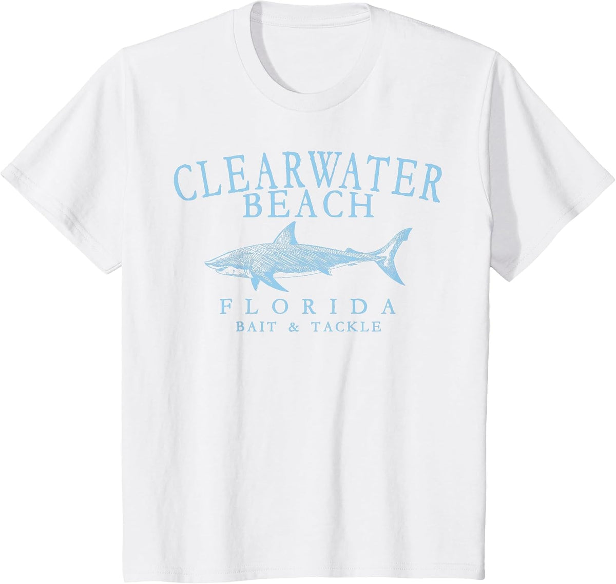 Clearwater Beach Florida Shark Pale Blue Art Fishing T-Shirt - White