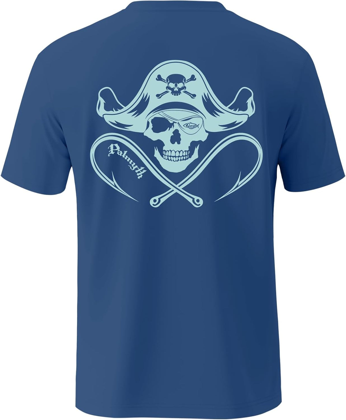 Palmyth Men's Fishing Shirt Short Sleeve T-Shirt Sun Protection UV UPF 50+ - Navy \/ Skull Pirate