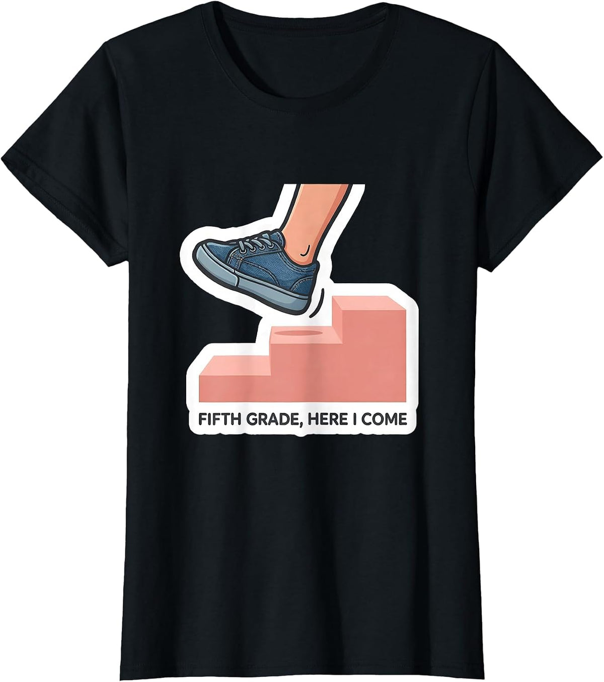 Fifth Grade Here I Come Cute Back To School Girls Sticker T-Shirt - Black