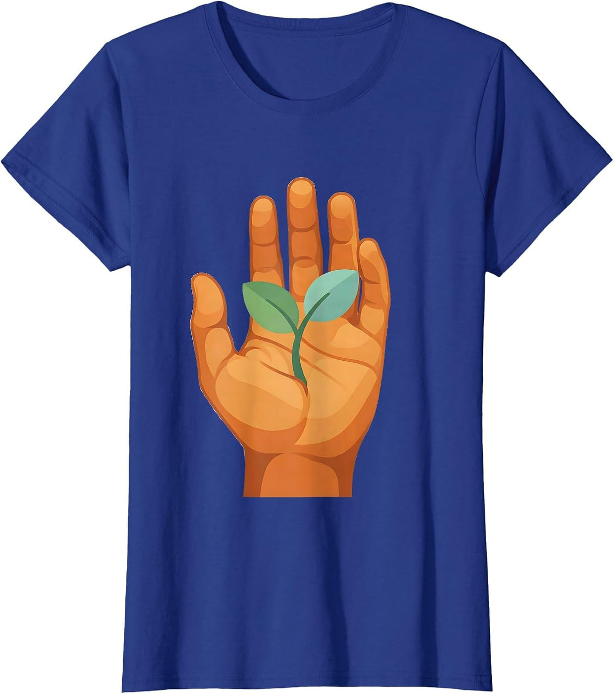 Women's Occupational Therapy Open Hand Sprout Growth Design T-Shirt - Royal Blue