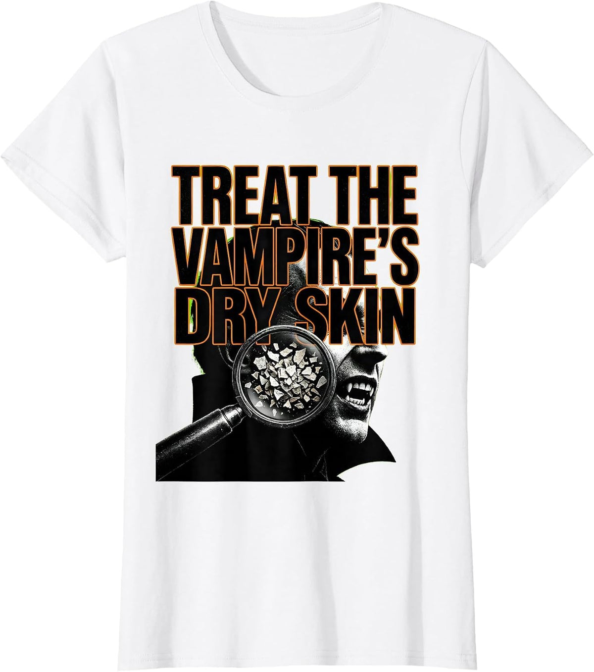 Women's Treat The Vampire's Dry Skin Brutalist Halloween Dermatology T-Shirt - White