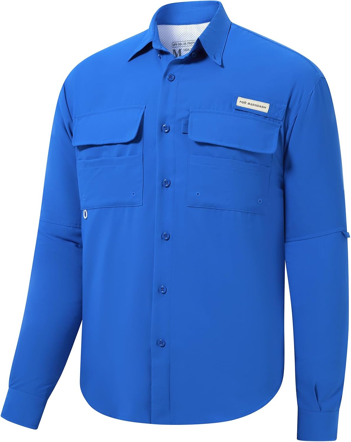 BASSDASH Men's Performance Fishing Hiking Shirt UPF 50 Button Down Long Sleeve Quick Dry FS21M - Vivid Blue