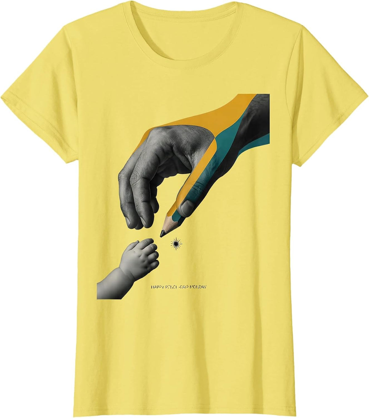 Happy Pencil-Grip Monday Midcentury Modern Occupational T-Shirt - Lemon Yellow