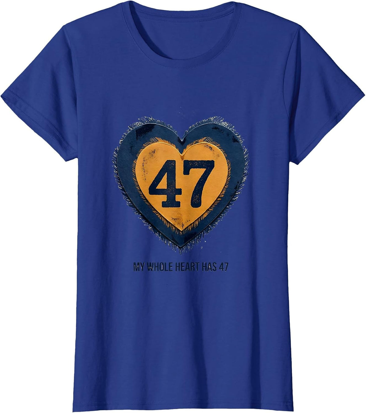 Women's My Whole Heart Has 47 Rubber Stamp Down Syndrome Awareness T-Shirt - Royal Blue