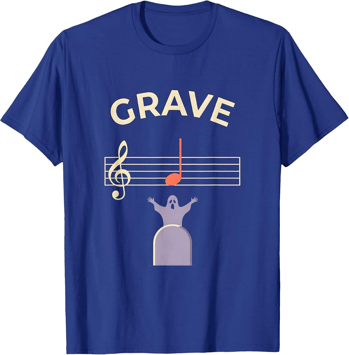 Grave Flat Vector Ghost Musician Music Teacher Halloween T-Shirt - Royal Blue