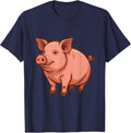 Cute Round Pig Cartoon Farm Animal Lover Humor T-Shirt - Navy Blue