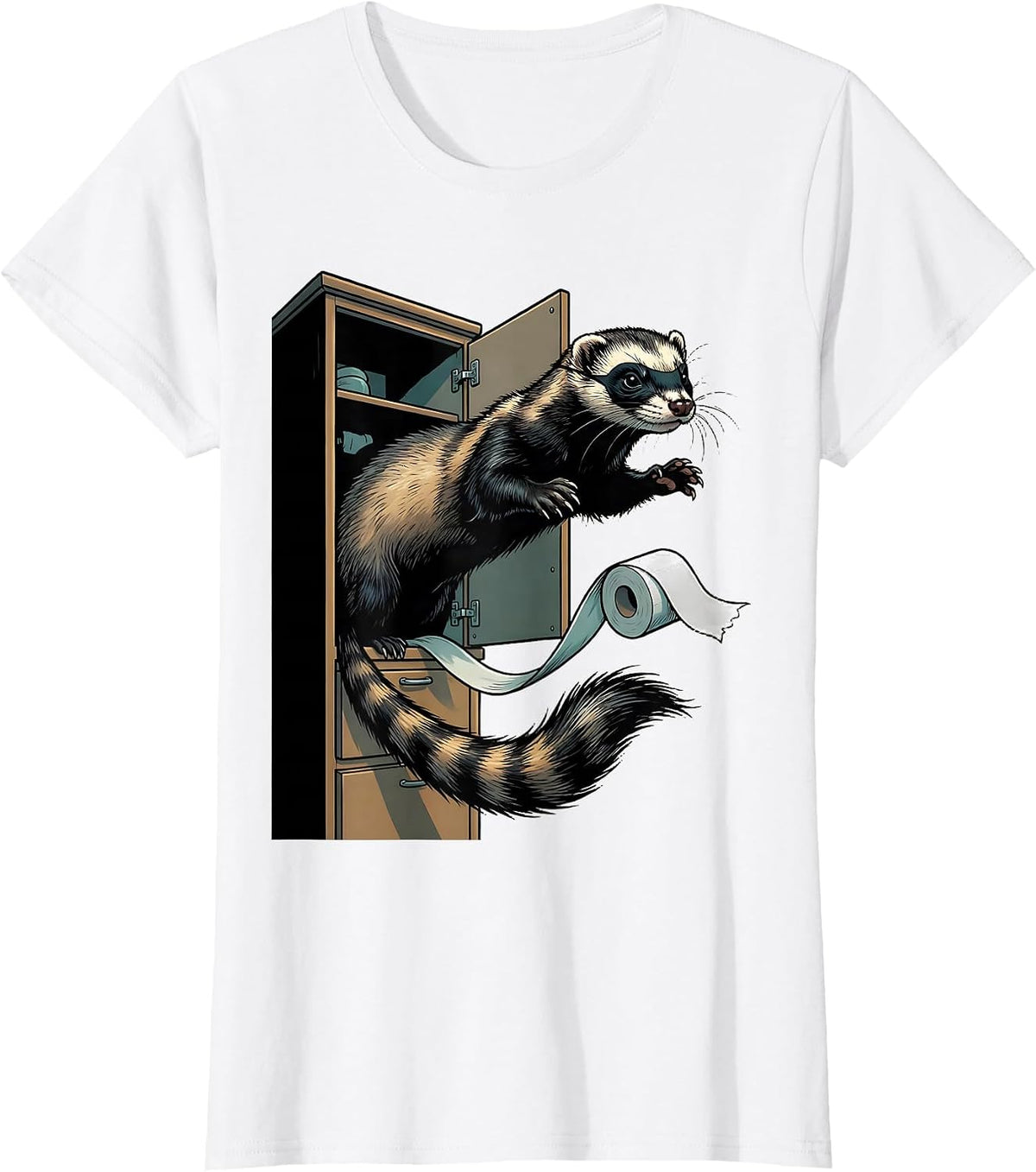 Women's Masked Ferret Bathroom Humor Ferret Lover Gift T-Shirt - White