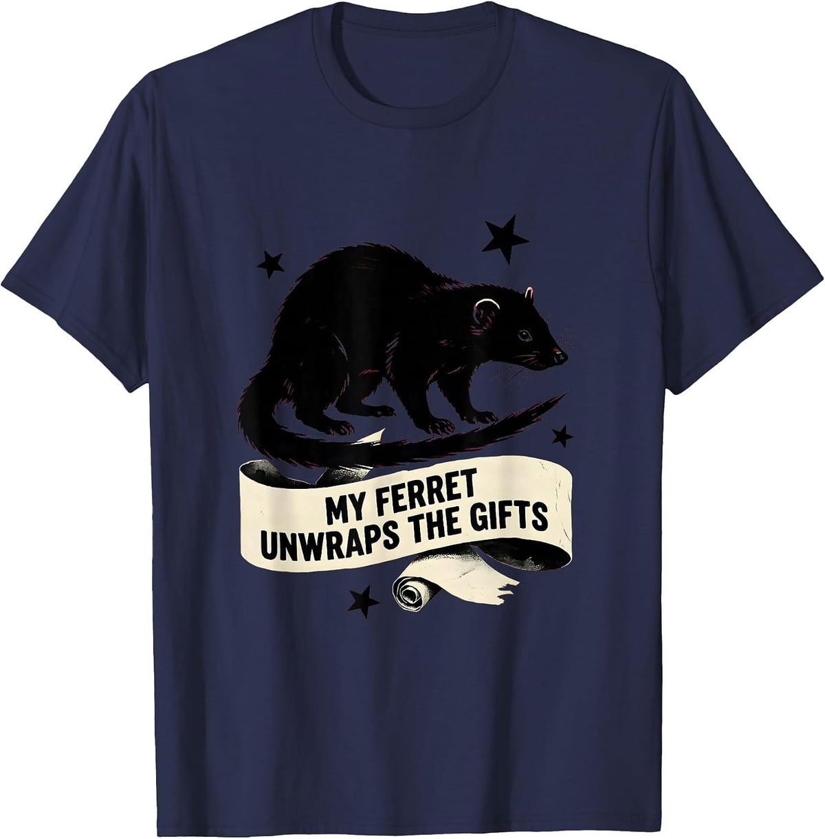 Men's My Ferret Unwraps The Gifts Funny Ferret Lover Christmas T-Shirt - Navy Blue