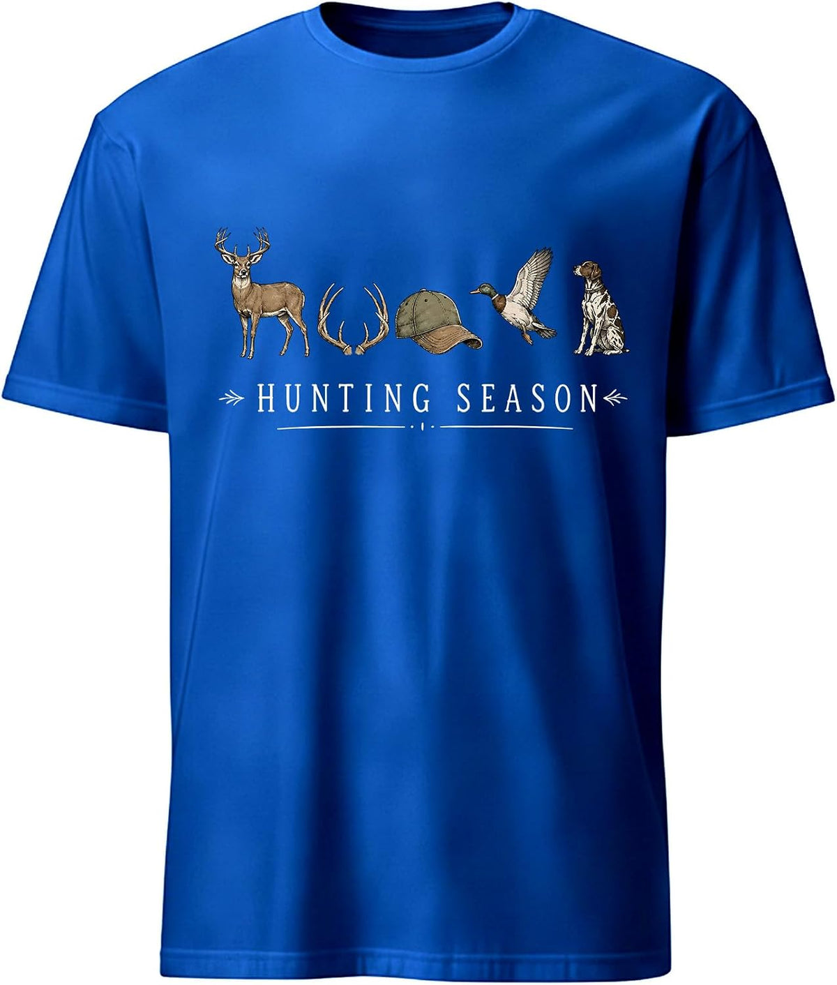 Hunting Season Shirt for Men Mallard Duck Deer Hunting Hunter T-Shirt - Crew Neck Sapphire Blue