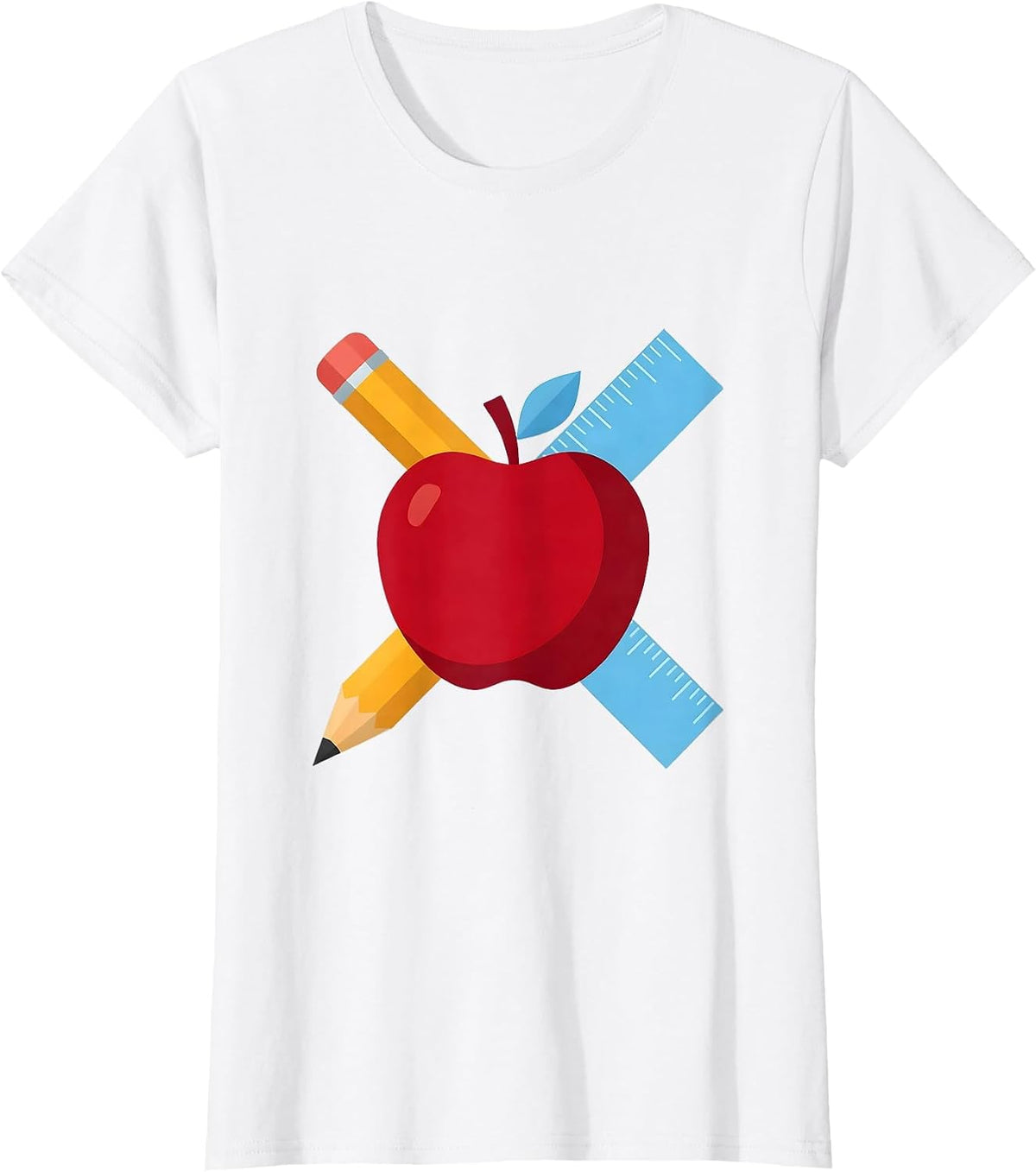 Women's Preschool Teacher Apple Pencil Ruler Graphic T-Shirt - White