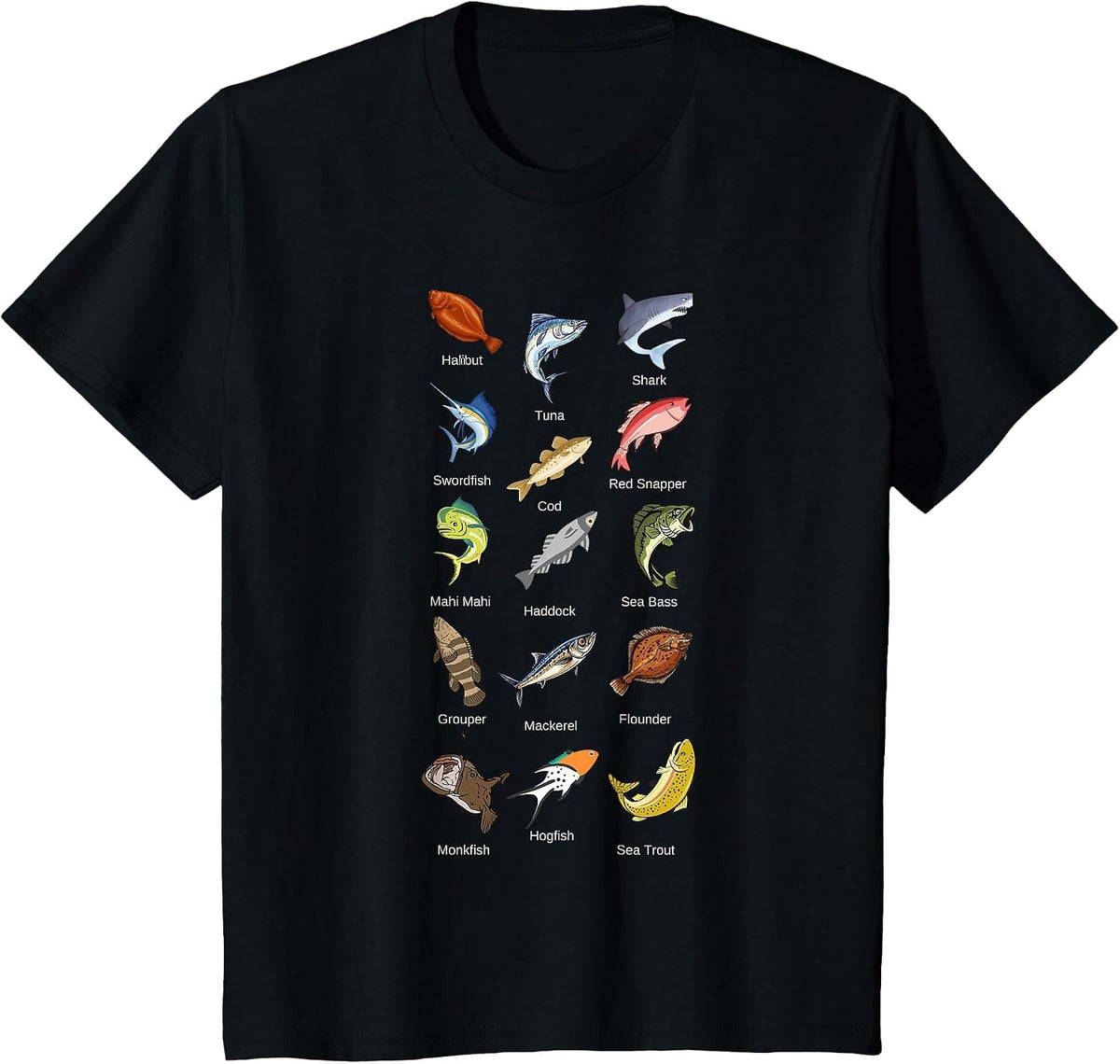 Types of Saltwater Fish Species Fishing T-Shirt - Black