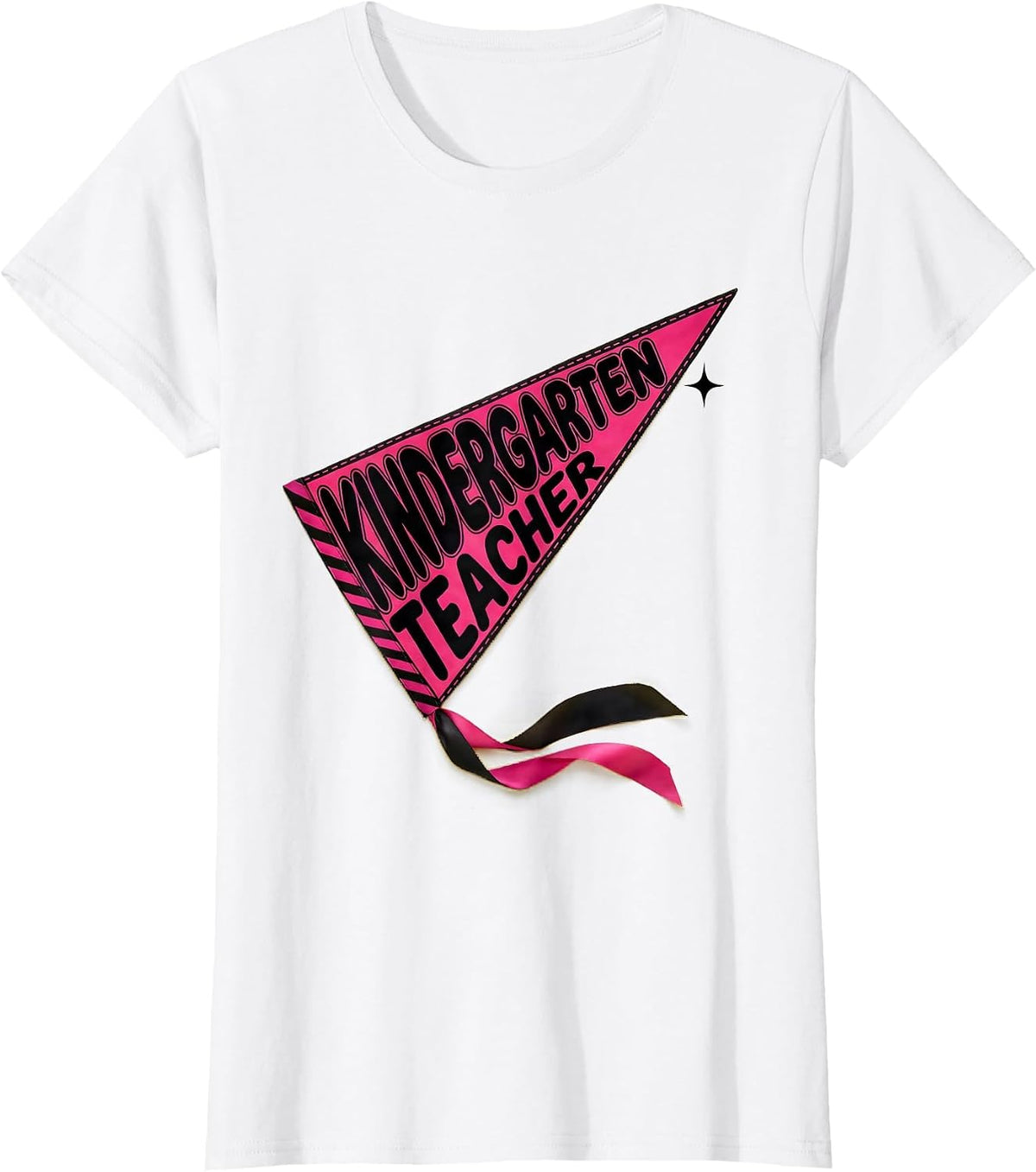 Women's Kindergarten Teacher Playful Back To School Pennant Flag T-Shirt - White