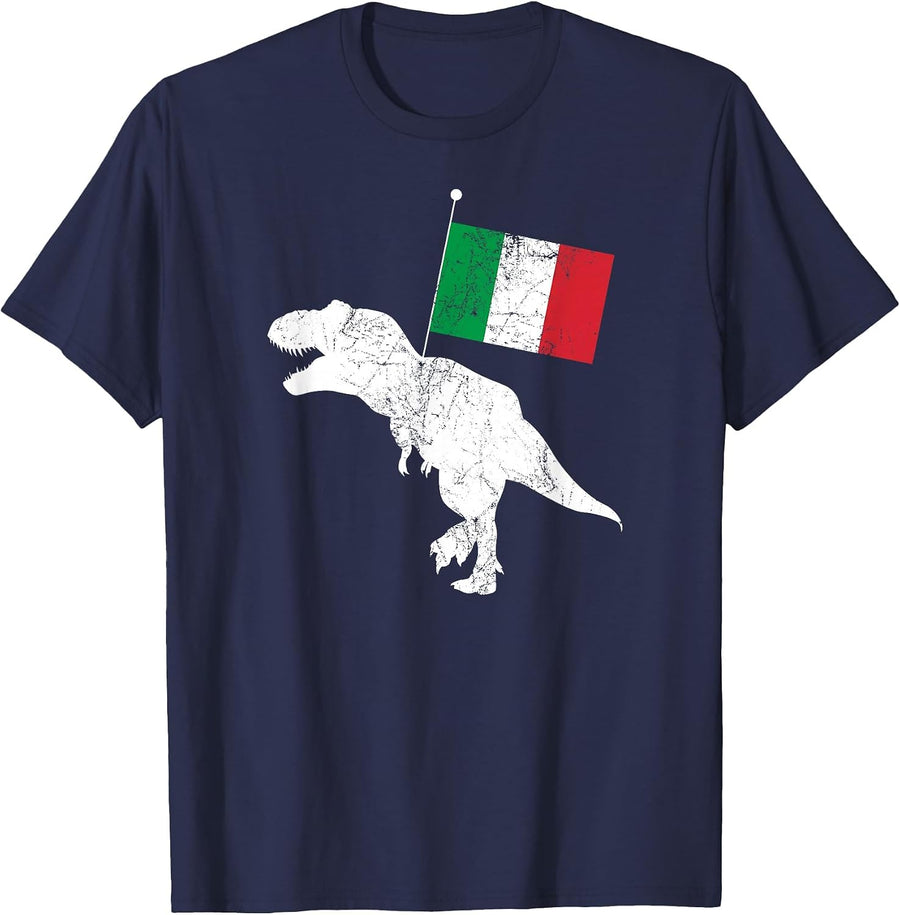 Funny Italian Dinosaur Tyrannosaurus T-Rex Italy Flag T-Shirt - Navy Blue