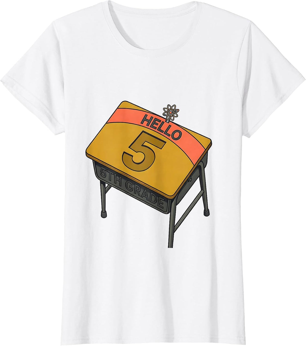 Women's Hello 5th Grade Midcentury Modern Back To School Leopard T-Shirt - White
