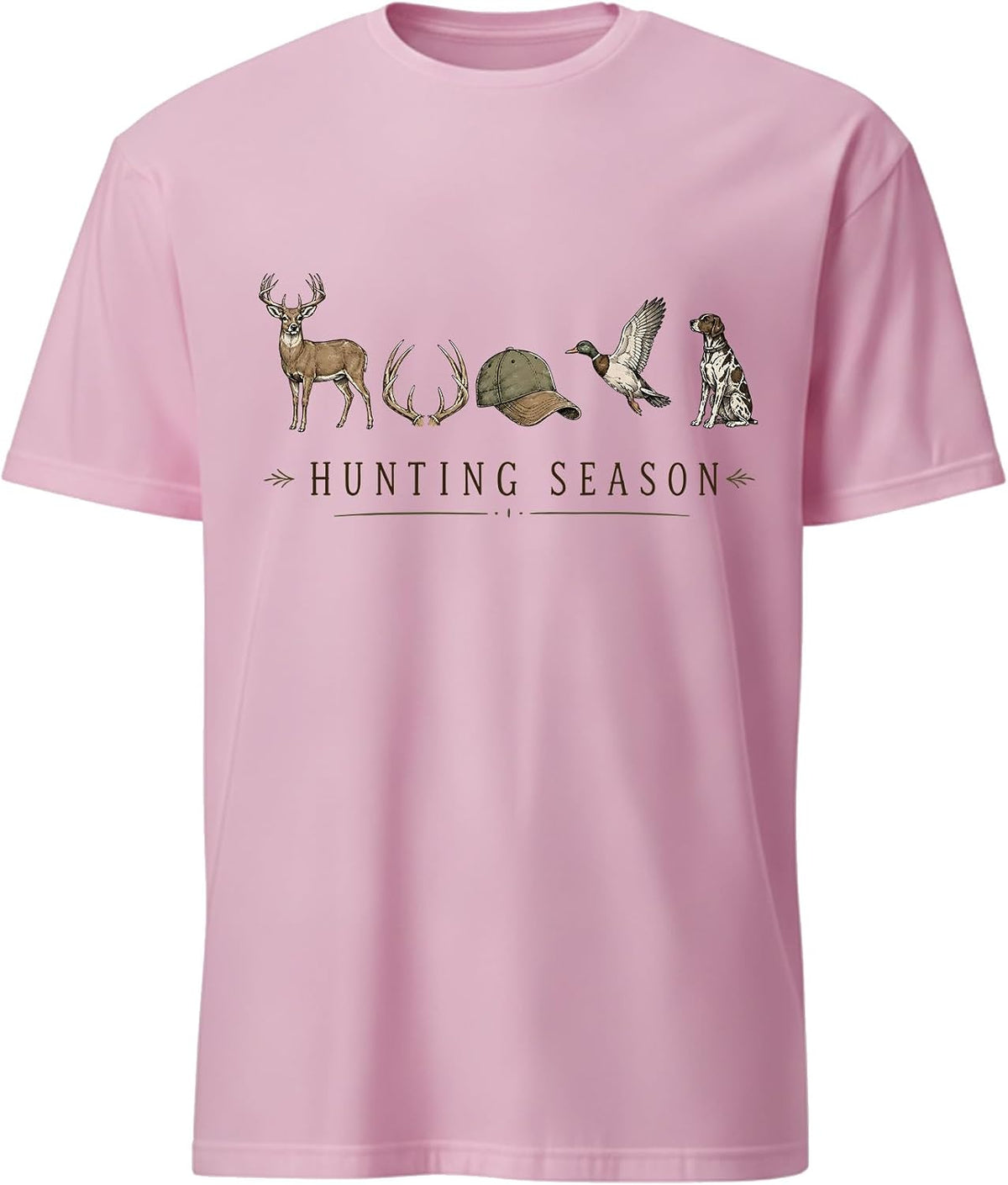 Hunting Season Shirt for Men Mallard Duck Deer Hunting Hunter T-Shirt - Crew Neck Pink