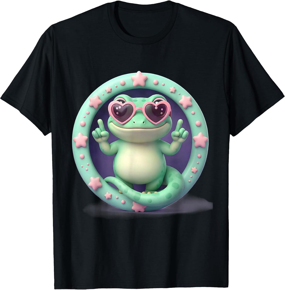 Men's Rizz Em With The Tism Finger-Guns Gecko T-Shirt - Black