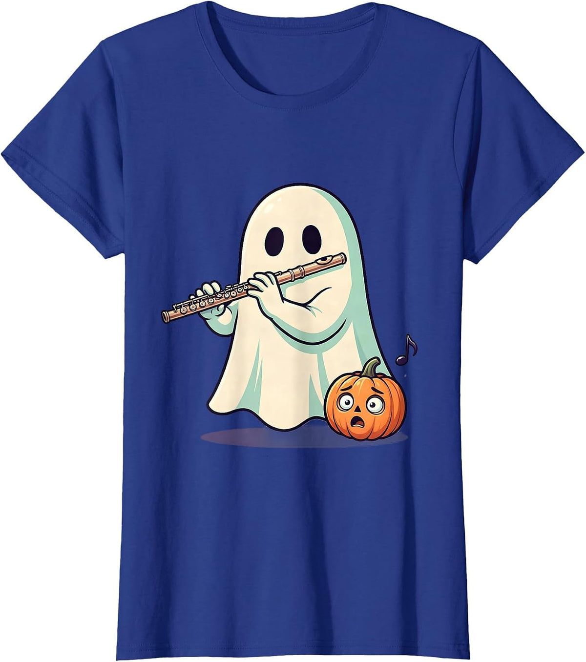 Women's Broad Sheet Ghost Flute Player Cute Kawaii Music Teacher T-Shirt - Royal Blue