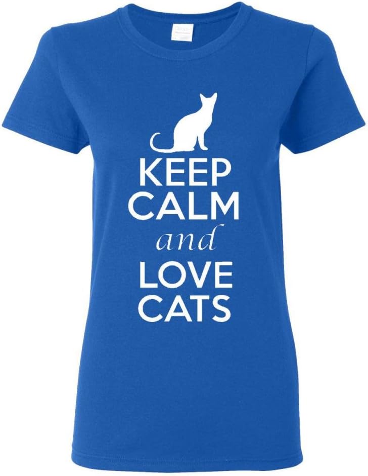 Ladies Keep Calm and Love Cats T-Shirt Tee - Royal Blue