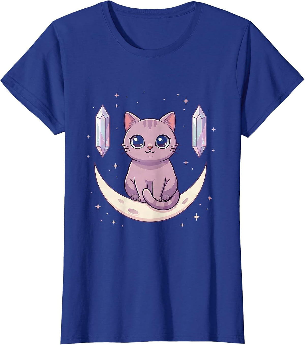 Women's Round Chibi Cat Pastel Goth Kawaii Horror T-Shirt - Royal Blue