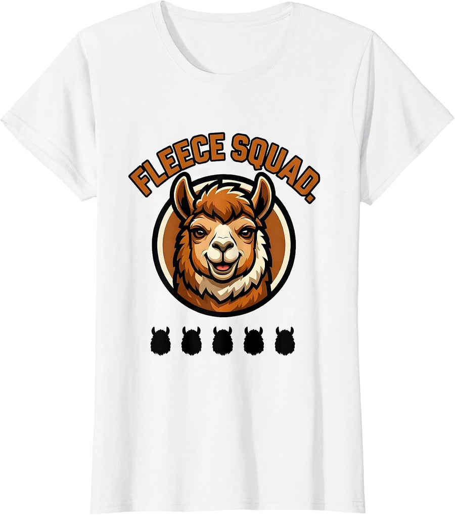 Women's Fleece Squad Bold Alpaca Mascot Funny Novelty Gift T-Shirt - White