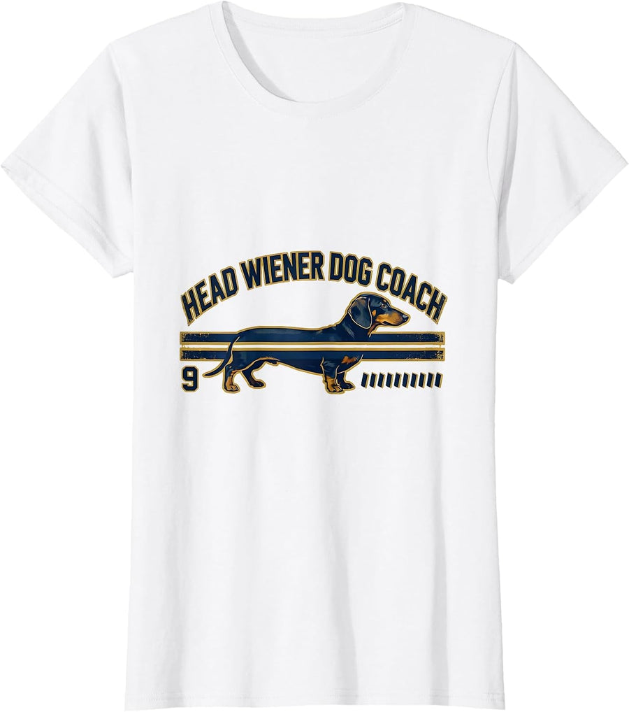 Women's Head Wiener Dog Coach Funny Dachshund Dog Owner Humor T-Shirt - White