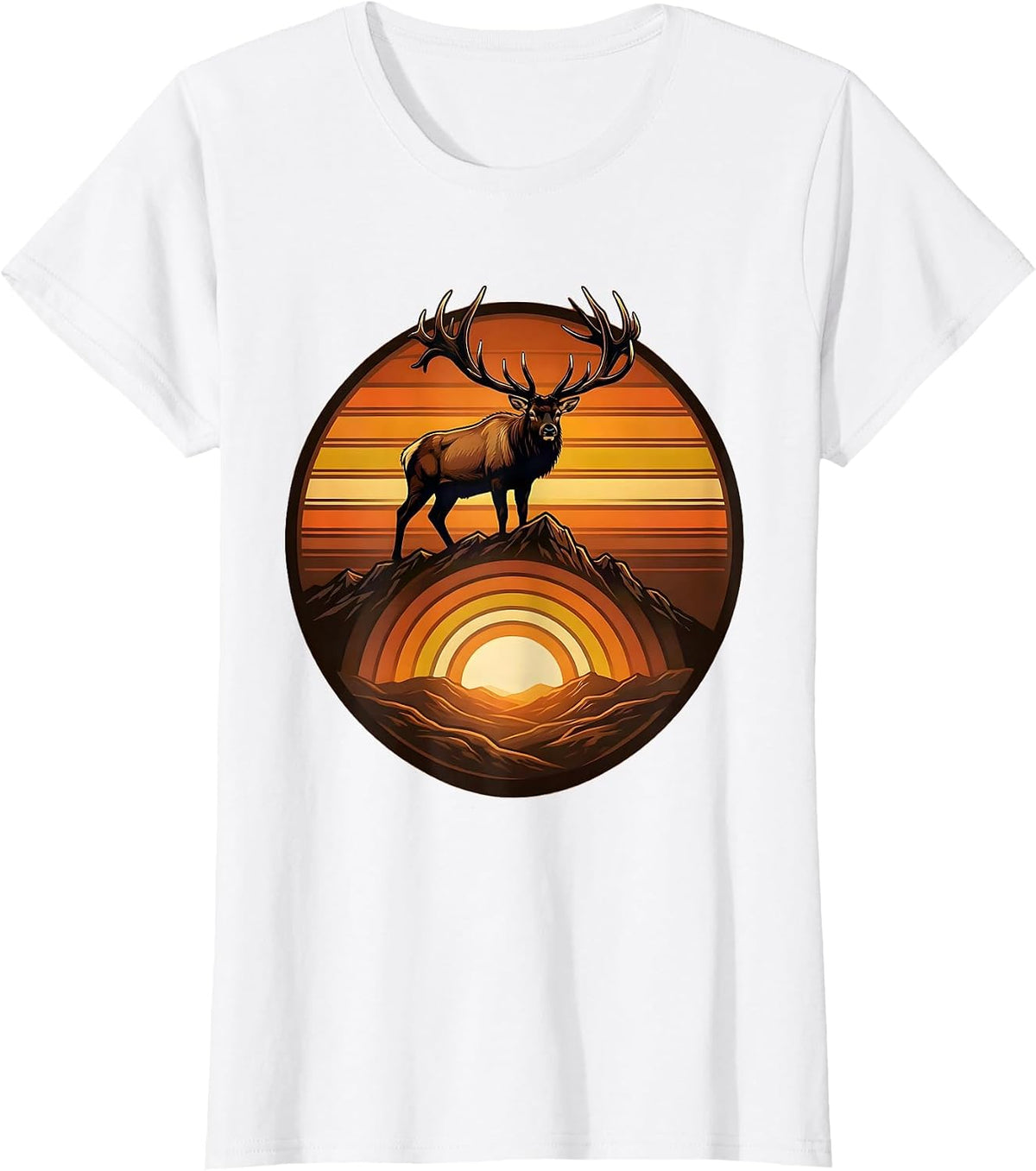 Elk Bugling on Misty Mountain Ridge Fall Design T-Shirt - White