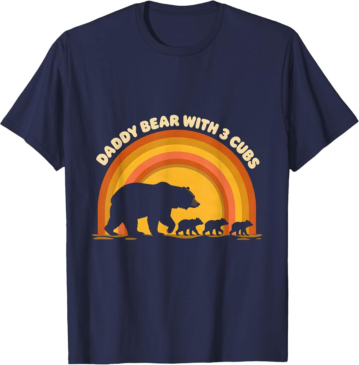 Men's Daddy Bear with 3 Cubs Retro Family Pride Father's Day T-Shirt - Navy Blue