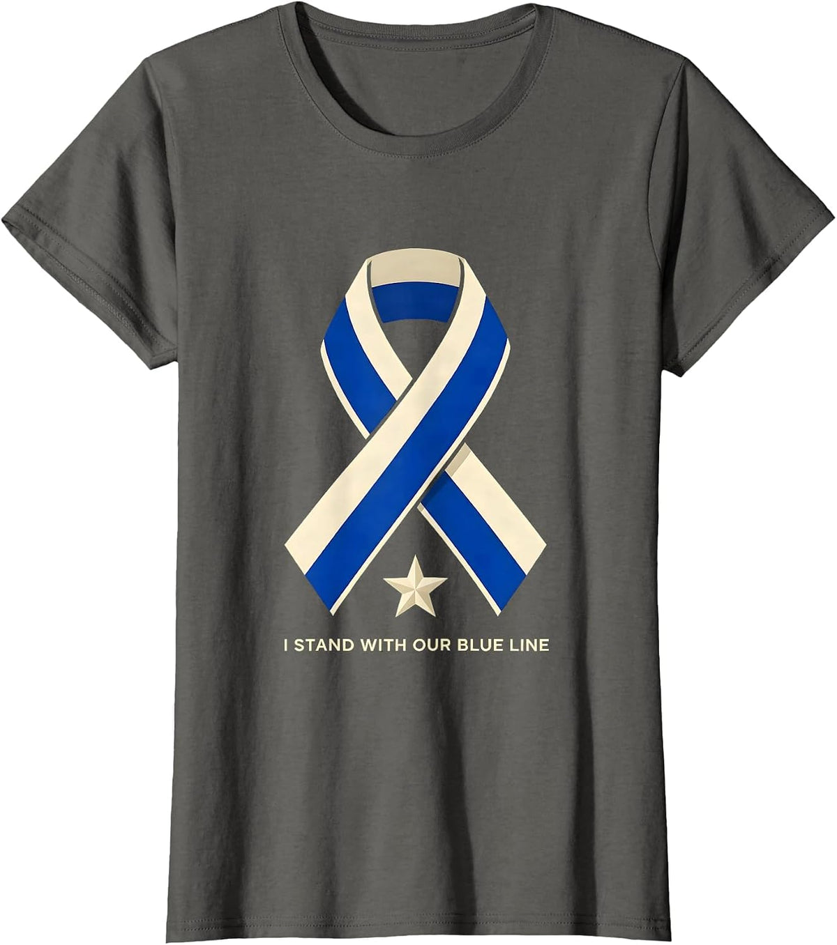 Women's I Stand With Our Blue Line Thin Blue Line Police Support T-Shirt - Asphalt Grey