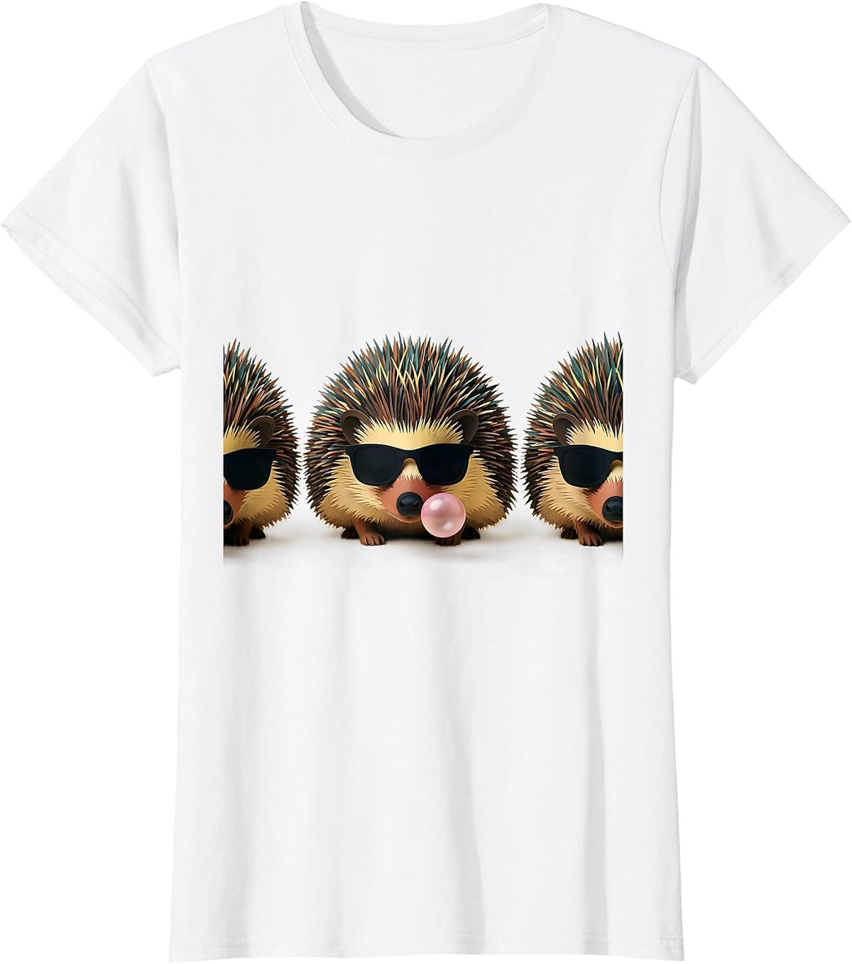 Women's Hedgehog Sunglasses Paper Cutout Funny Animal Lover T-Shirt - White