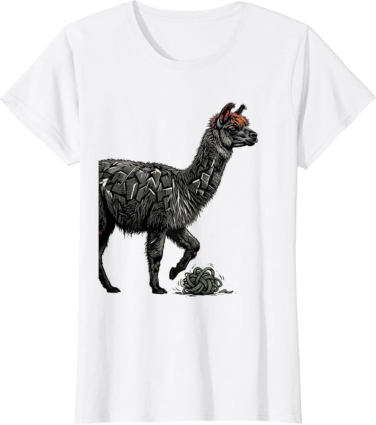 Women's Llama Linocut Funny Alpaca Lover Gift T-Shirt - White