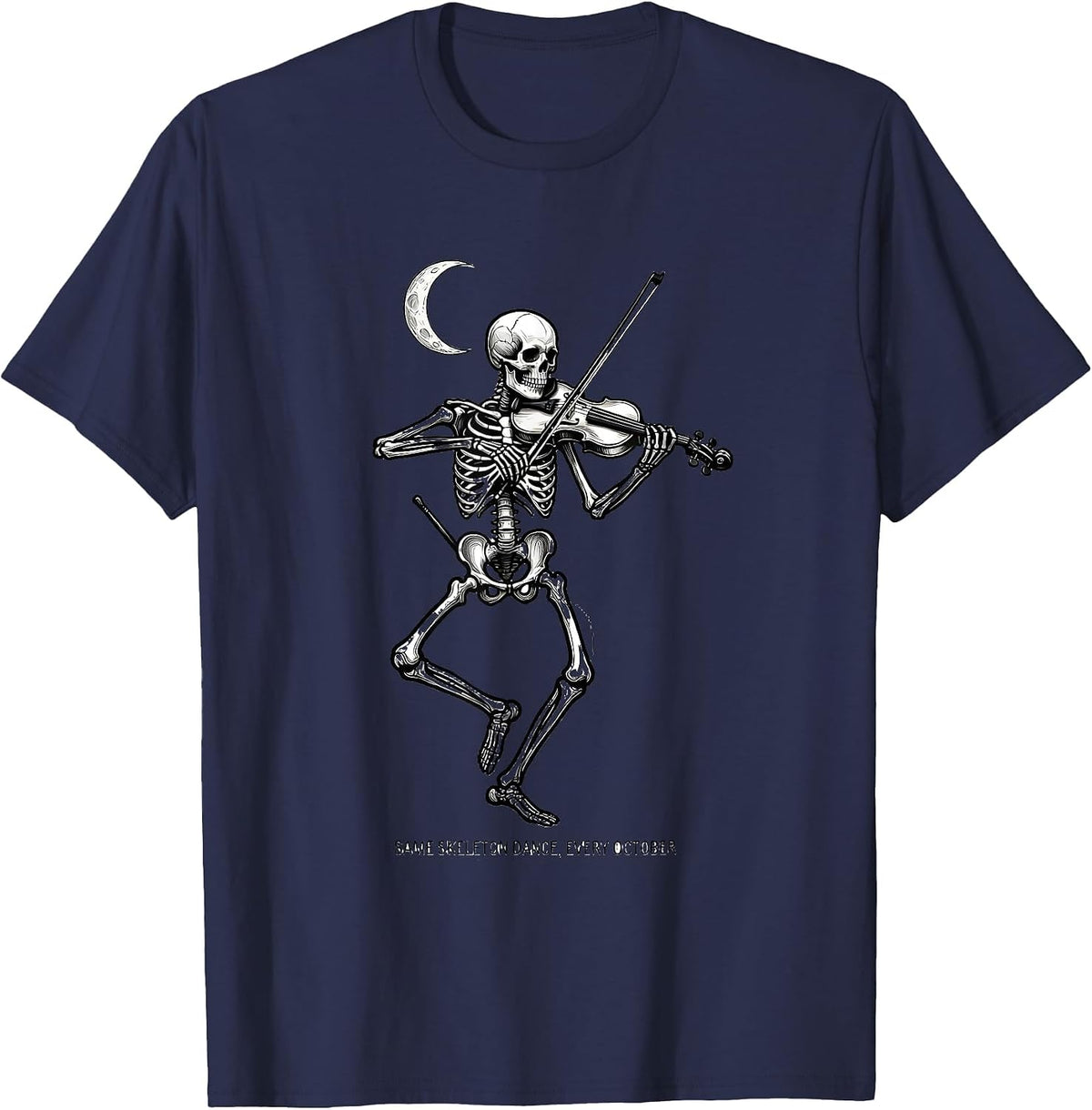 Same Skeleton Dance, Every October Whimsical Music Teacher T-Shirt - Navy Blue