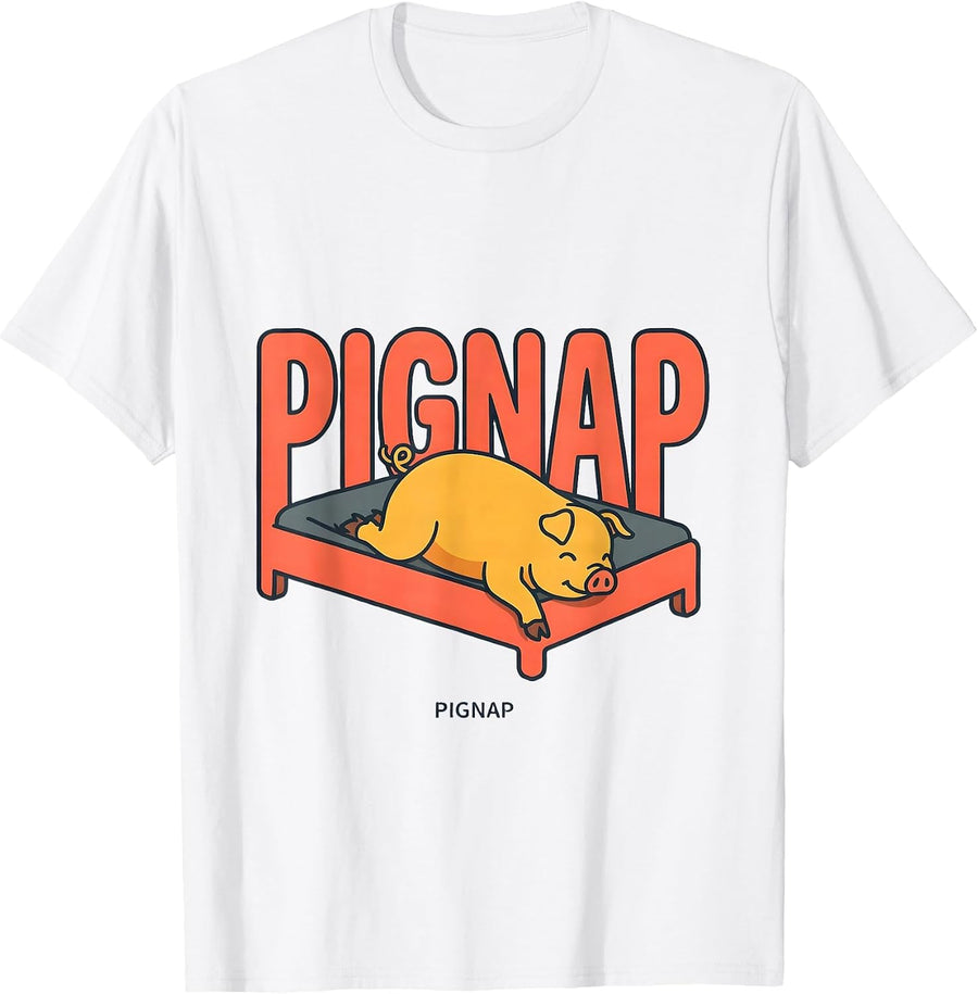 Men's Pignap Cute Sleeping Pig Animal Lover Pajama Humor T-Shirt - White