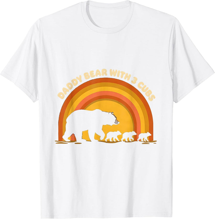 Men's Daddy Bear with 3 Cubs Retro Family Pride Father's Day T-Shirt - White