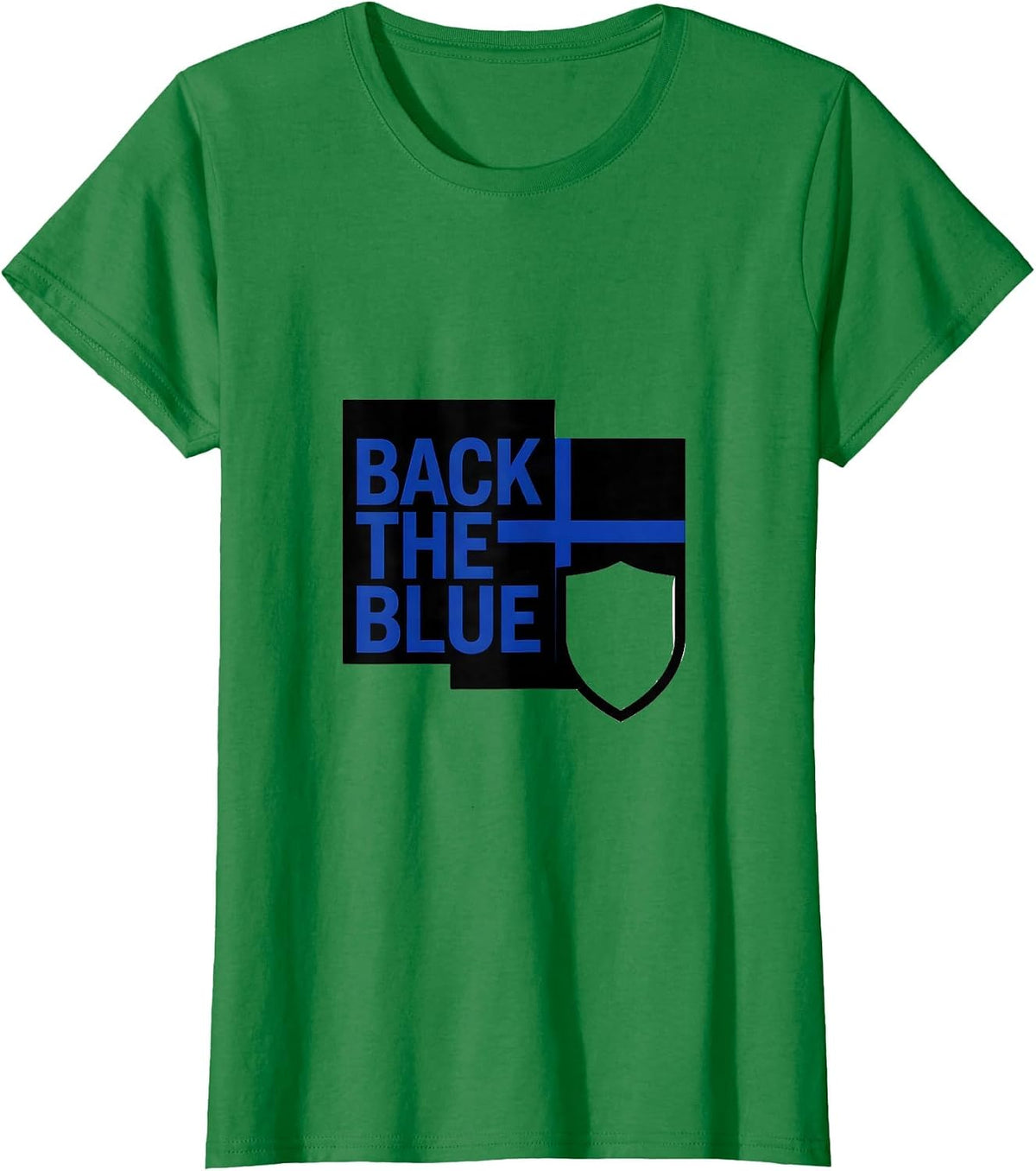 Women's Back The Blue Thin Blue Line Police Support Officer Tribute T-Shirt - Kelly Green