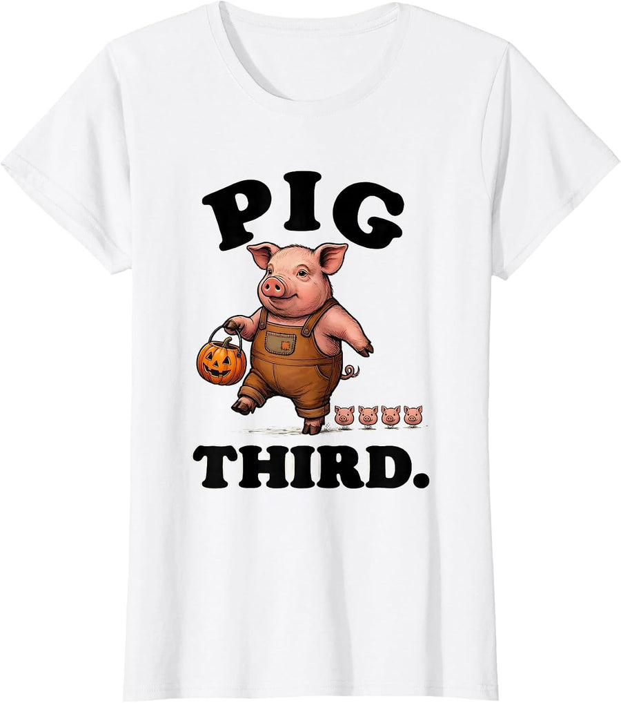 Women's Pig Third Funny Piglet Costume Pig Lover Halloween T-Shirt - White