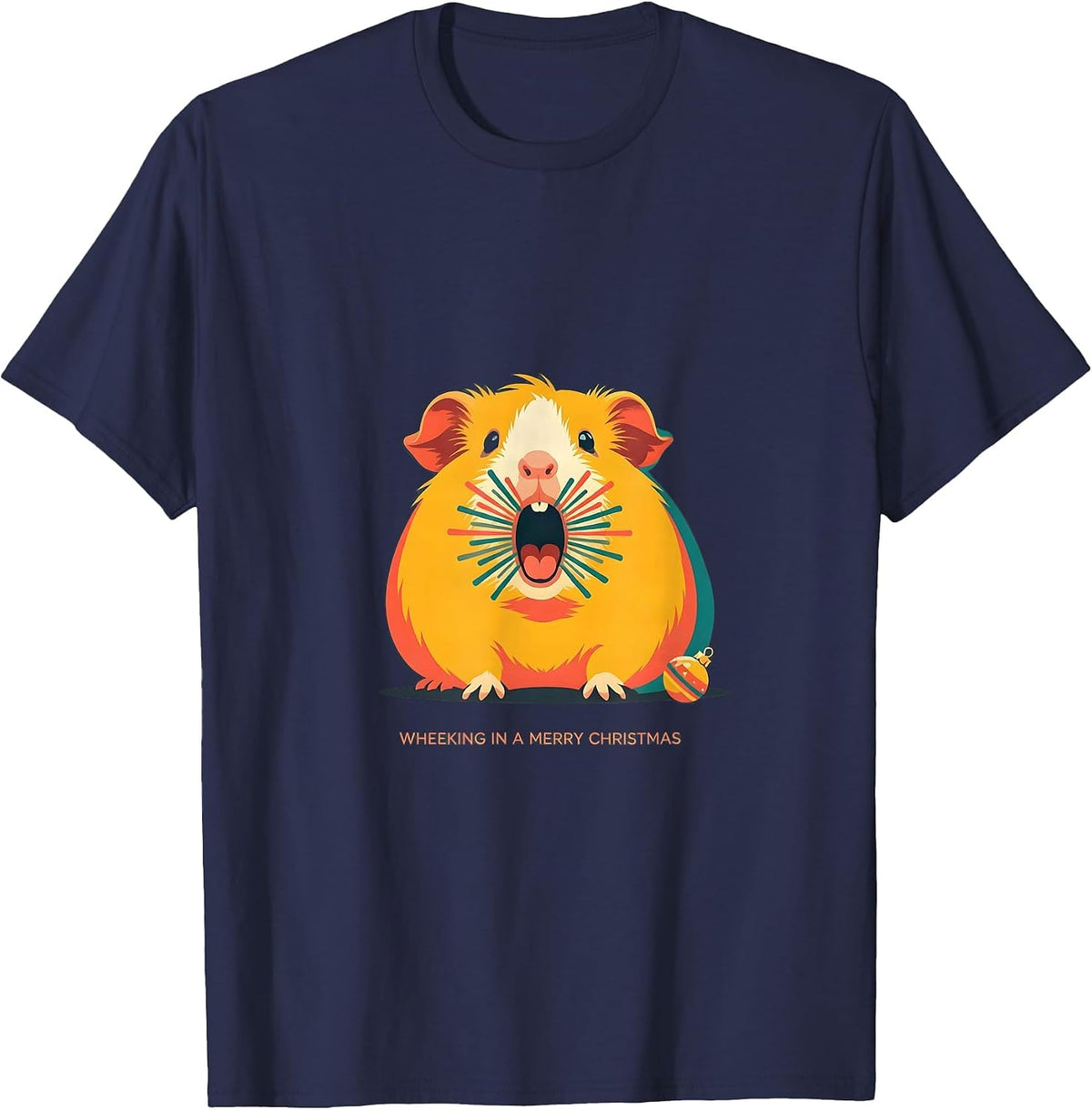 Wheeking In A Merry Christmas Funny Guinea Pig Pet Lover T-Shirt - Navy Blue