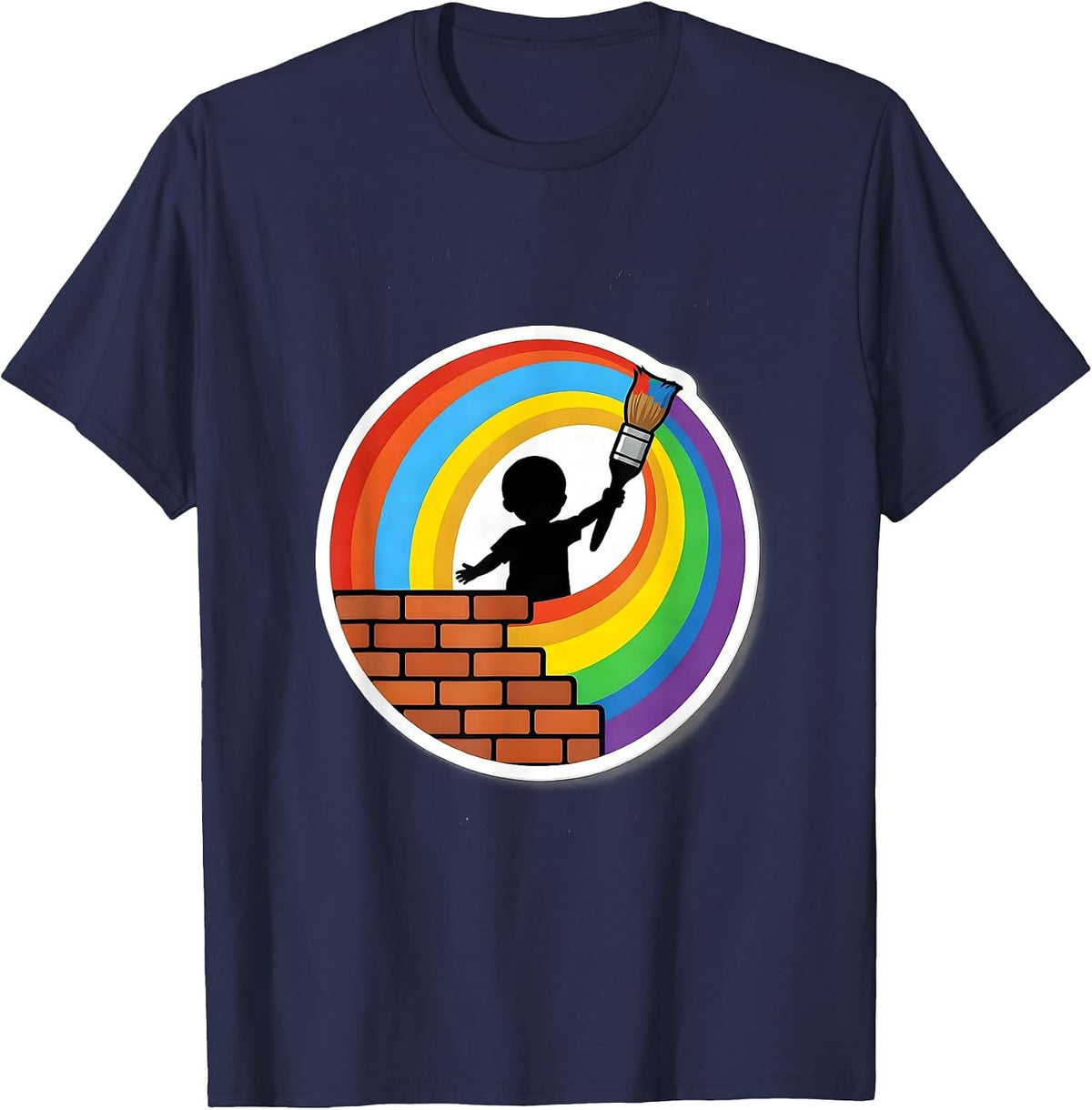 Down Syndrome Awareness Child Painting Rainbow Mural T-Shirt - Navy Blue