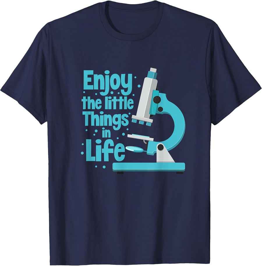 Enjoy The Little Things in Life Biology Biologist Microscope T-Shirt - Navy Blue